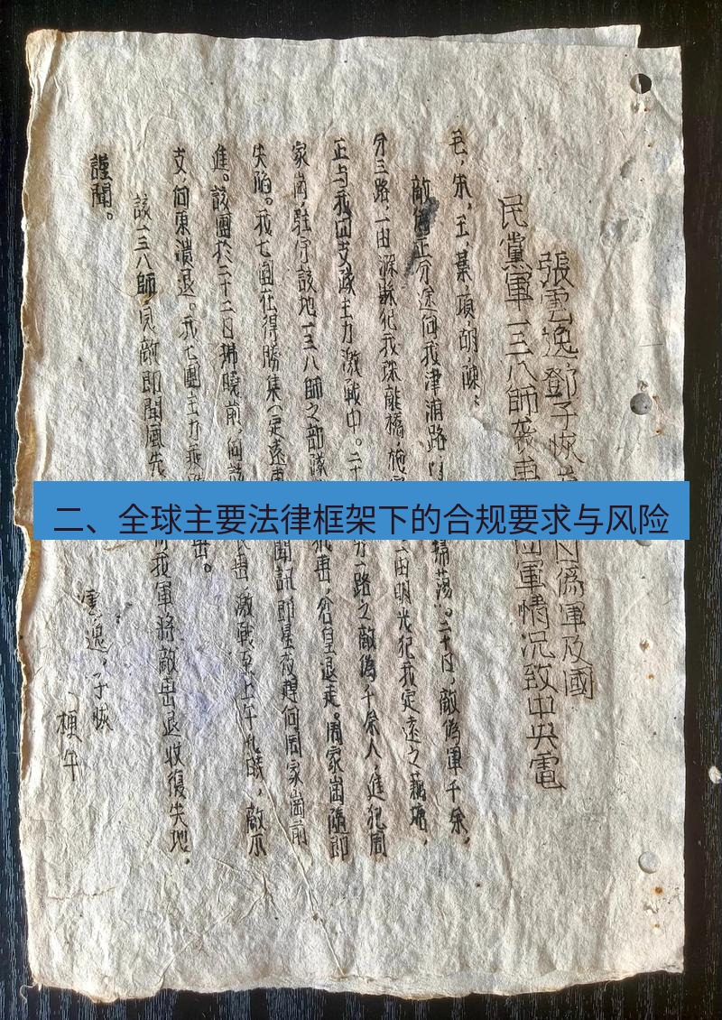 电报下载 二、全球主要法律框架下的合规要求与风险